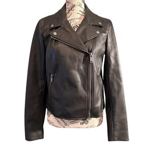 GAP Faux Leather Moto Jacket Small Black Biker Zip Up Classic Grunge 90s NWT